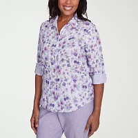 Alfred Dunner Crystal Springs Womens 3/4 Sleeve Button-Down Shirt
