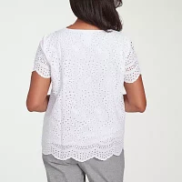 Alfred Dunner Crystal Springs Womens Crew Neck Short Sleeve Blouse