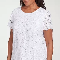 Alfred Dunner Crystal Springs Womens Crew Neck Short Sleeve Blouse