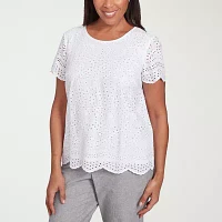Alfred Dunner Crystal Springs Womens Crew Neck Short Sleeve Blouse