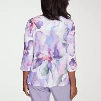 Alfred Dunner Crystal Springs Womens Crew Neck 3/4 Sleeve T-Shirt