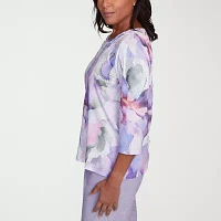 Alfred Dunner Crystal Springs Womens Crew Neck 3/4 Sleeve T-Shirt
