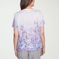 Alfred Dunner Crystal Springs Womens V Neck Short Sleeve T-Shirt