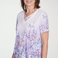 Alfred Dunner Crystal Springs Womens V Neck Short Sleeve T-Shirt
