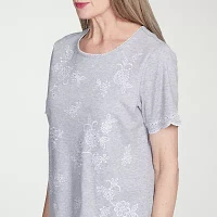 Alfred Dunner Crystal Springs Womens Crew Neck Short Sleeve T-Shirt