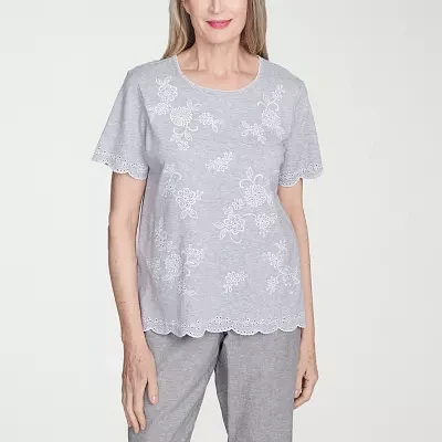 Alfred Dunner Crystal Springs Womens Crew Neck Short Sleeve T-Shirt