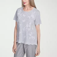 Alfred Dunner Crystal Springs Womens Crew Neck Short Sleeve T-Shirt