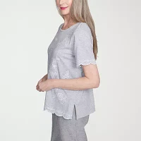Alfred Dunner Crystal Springs Womens Crew Neck Short Sleeve T-Shirt
