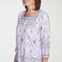 Alfred Dunner Crystal Springs Womens Square Neck 3/4 Sleeve T-Shirt