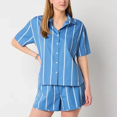 a.n.a Womens Short Sleeve Regular Fit Button-Down Shirt