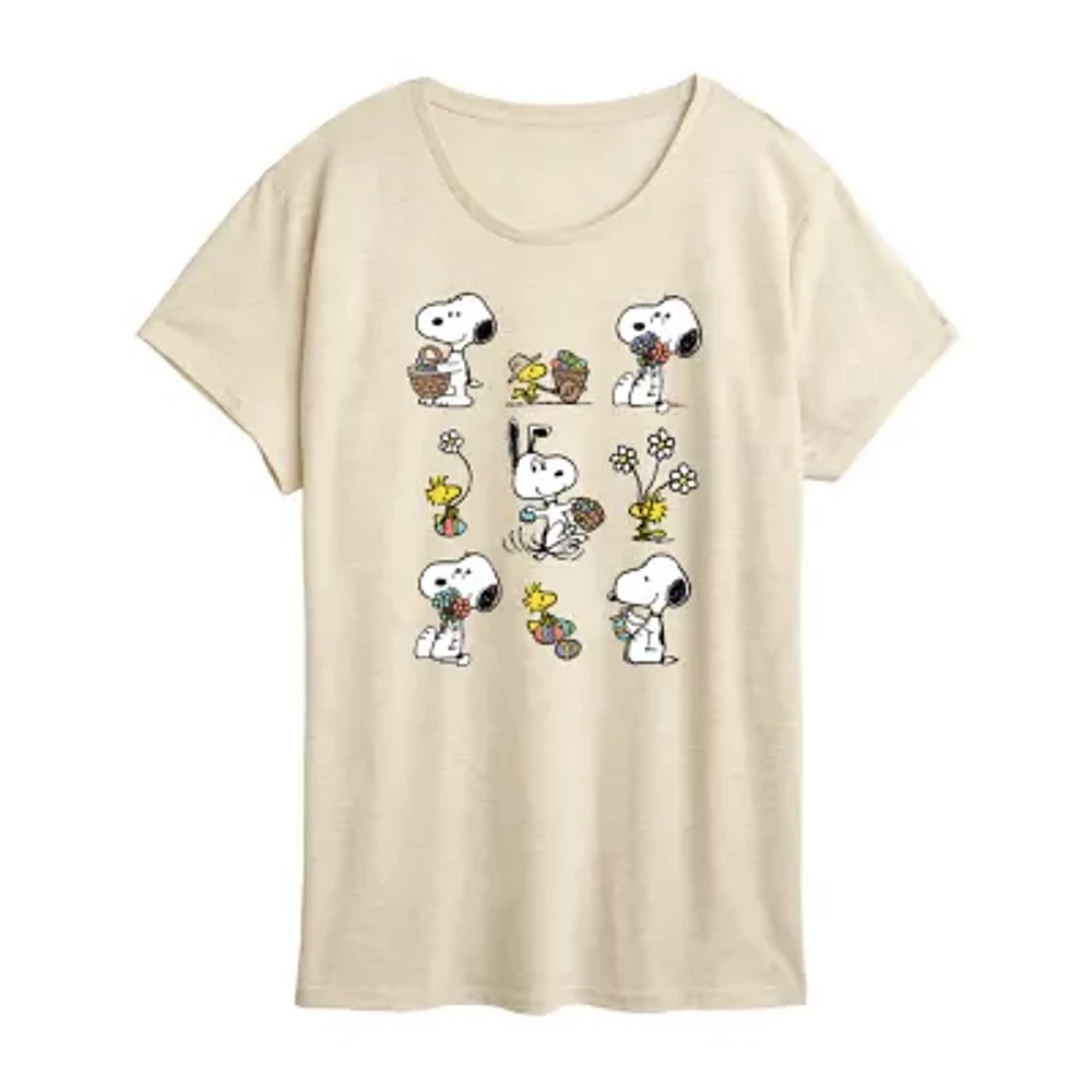 Womens Crew Neck Short Sleeve Peanuts Snoopy Graphic T-Shirt