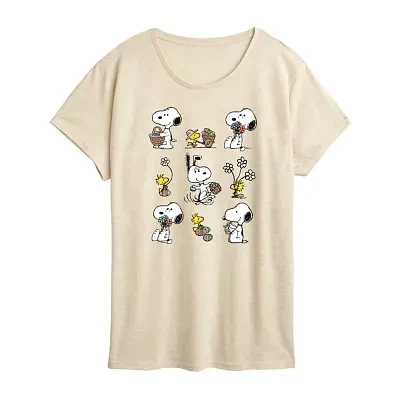 Womens Crew Neck Short Sleeve Peanuts Snoopy Graphic T-Shirt
