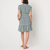 Be by CHETTA B Womens Short Sleeve Geometric Fit + Flare Dress