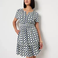 Be by CHETTA B Womens Short Sleeve Geometric Fit + Flare Dress