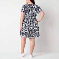 Be by CHETTA B Womens Short Sleeve Animal Fit + Flare Dress Plus