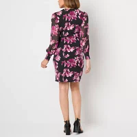 Black Label by Evan-Picone Womens Long Sleeve Floral Sheath Dress