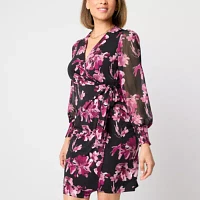 Black Label by Evan-Picone Womens Long Sleeve Floral Sheath Dress