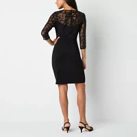 Brianna Milay Womens 3/4 Sleeve Sequin Sheath Dress