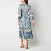 Frye and Co. Womens 3/4 Sleeve Floral Midi Maxi Dress