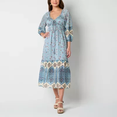 Frye and Co. Womens 3/4 Sleeve Floral Midi Maxi Dress