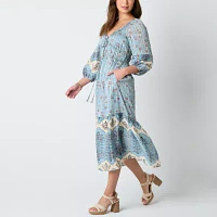 Frye and Co. Womens 3/4 Sleeve Floral Midi Maxi Dress