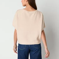 Frye and Co. Pointelle Womens Crew Neck Short Sleeve Pullover Sweater