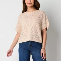 Frye and Co. Pointelle Womens Crew Neck Short Sleeve Pullover Sweater