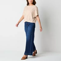 Frye and Co. Pointelle Womens Crew Neck Short Sleeve Pullover Sweater