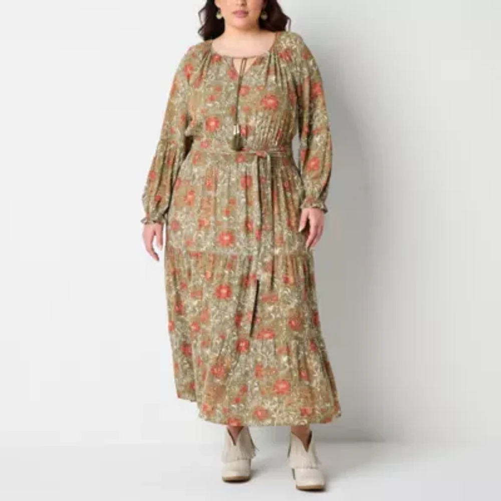 Frye and Co. Womens Long Sleeve Floral Maxi Dress Plus