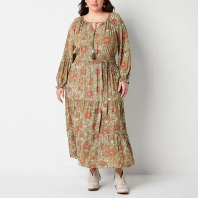 Frye and Co. Womens Long Sleeve Floral Maxi Dress Plus