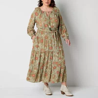Frye and Co. Womens Long Sleeve Floral Maxi Dress Plus