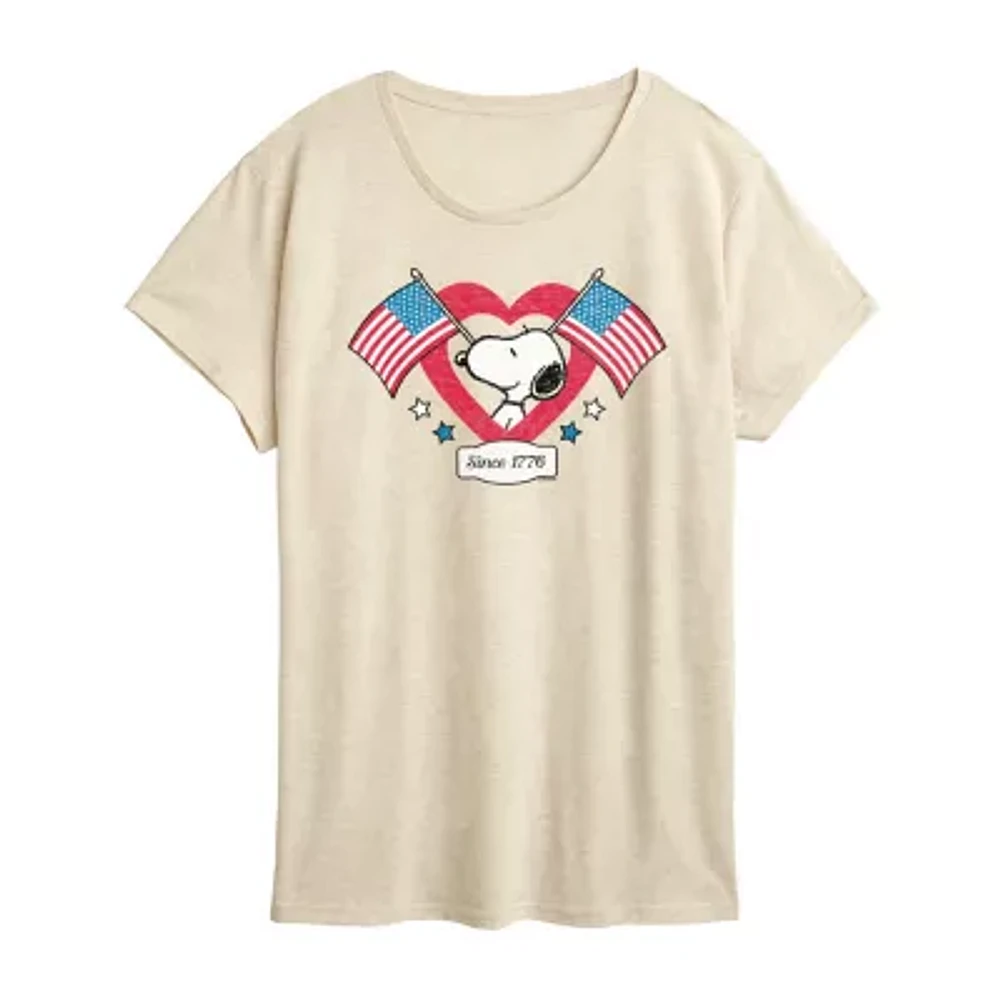 Womens Crew Neck Short Sleeve Peanuts Graphic T-Shirt