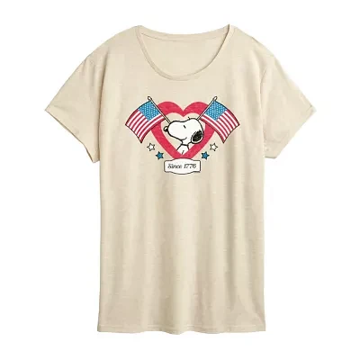 Womens Crew Neck Short Sleeve Peanuts Graphic T-Shirt