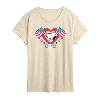 Womens Crew Neck Short Sleeve Peanuts Graphic T-Shirt