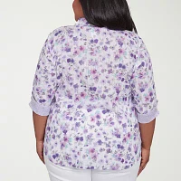 Alfred Dunner Plus Crystal Springs Womens 3/4 Sleeve Button-Down Shirt