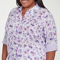 Alfred Dunner Plus Crystal Springs Womens 3/4 Sleeve Button-Down Shirt