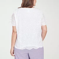 Alfred Dunner Plus Crystal Springs Womens Crew Neck Short Sleeve Blouse