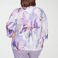 Alfred Dunner Crystal Springs Womens Plus Crew Neck 3/4 Sleeve T-Shirt