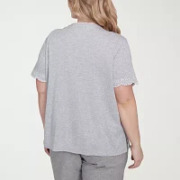 Alfred Dunner Crystal Springs Womens Plus Crew Neck Short Sleeve T-Shirt