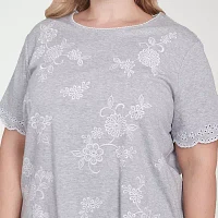 Alfred Dunner Crystal Springs Womens Plus Crew Neck Short Sleeve T-Shirt