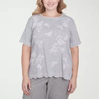 Alfred Dunner Crystal Springs Womens Plus Crew Neck Short Sleeve T-Shirt