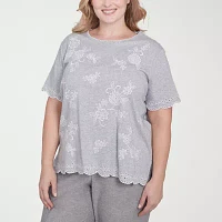Alfred Dunner Crystal Springs Womens Plus Crew Neck Short Sleeve T-Shirt
