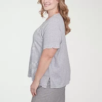 Alfred Dunner Crystal Springs Womens Plus Crew Neck Short Sleeve T-Shirt