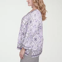 Alfred Dunner Crystal Springs Womens Plus Square Neck 3/4 Sleeve Stretch Fabric T-Shirt