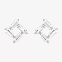 Lab Created White Sapphire Sterling Silver 9.4mm Square Stud Earrings