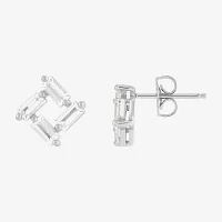 Lab Created White Sapphire Sterling Silver 9.4mm Square Stud Earrings