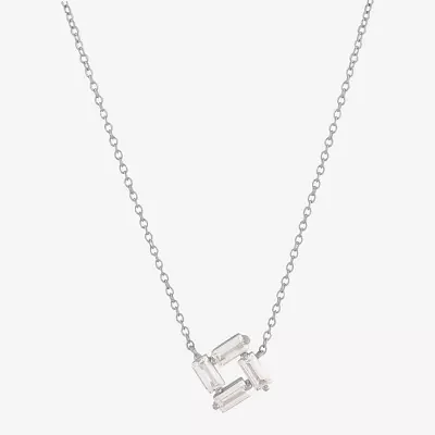 Womens Lab Created White Sapphire Sterling Silver Square Pendant Necklaces