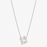 Womens Lab Created White Sapphire Sterling Silver Square Pendant Necklaces