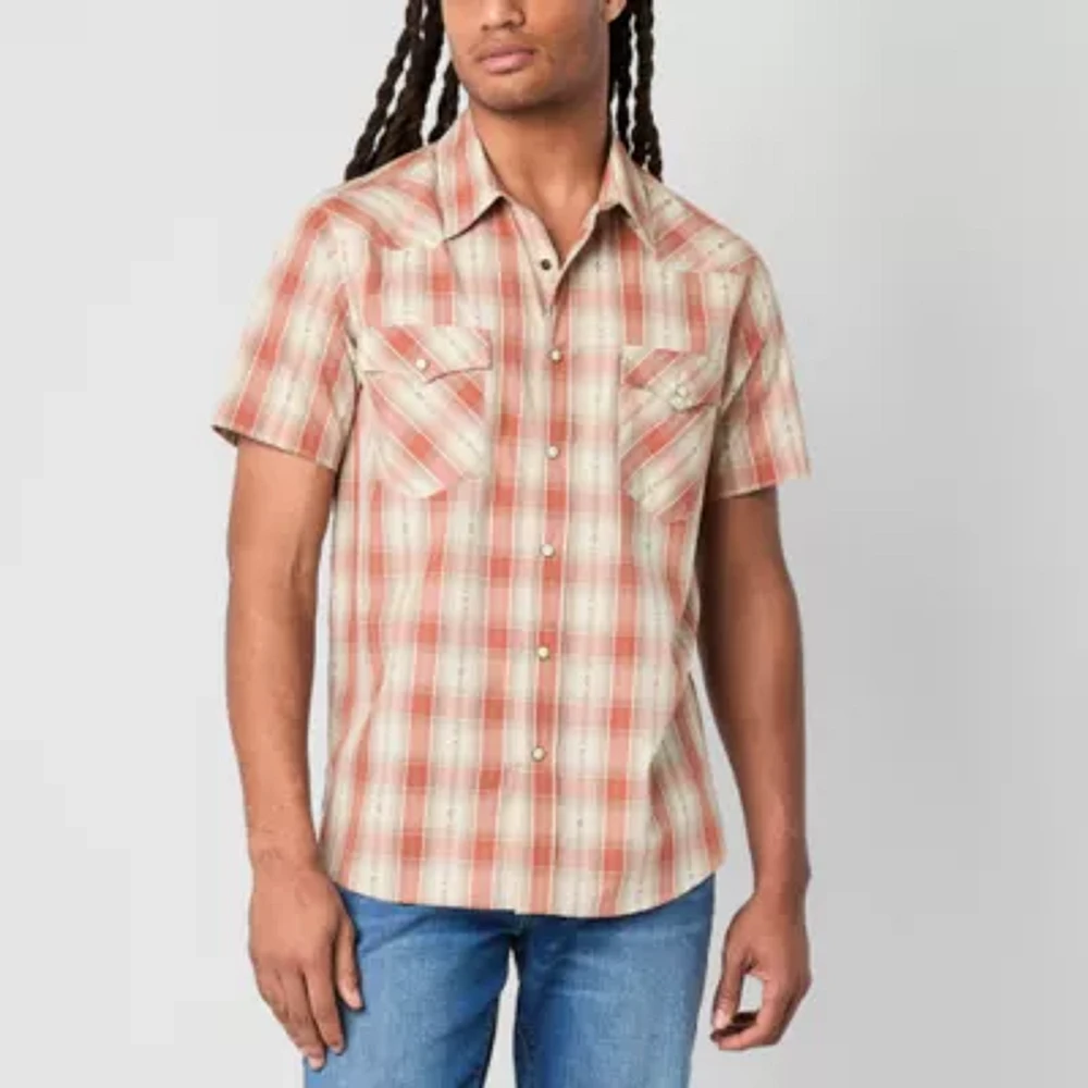 Frye and Co. Mens Regular Fit Short Sleeve Plaid Button-Down Shirt