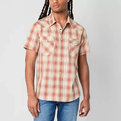 Frye and Co. Mens Regular Fit Short Sleeve Plaid Button-Down Shirt